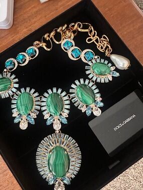 Dolce and Gabbana PIETRE OVALI Crystal & Malachite Necklace